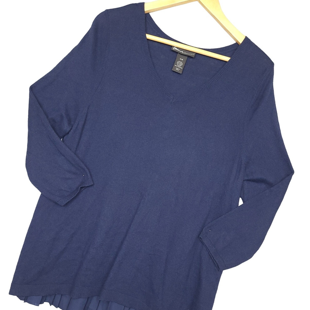 Lane Bryant Women's Knitted Wool Blend Top Sz 14/16 Pleated Long Sleeve Blue EUC